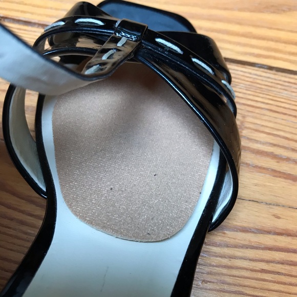 Etienne Aigner Black Patent Leather Wedge Sandals, EUC, 8 - Picture 10 of 16